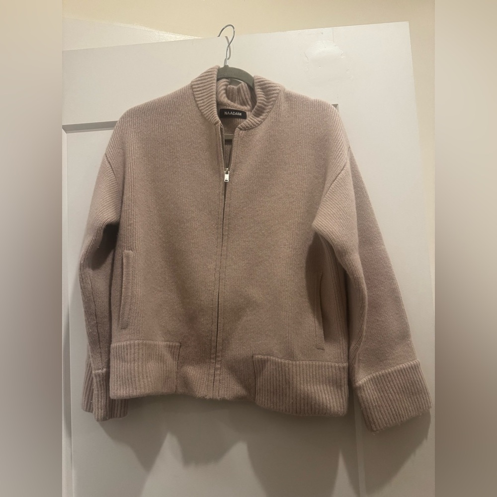 NAADAM Ultra Luxe Cashmere Bomber Sweater in Shell, size men’s XS, NWOT